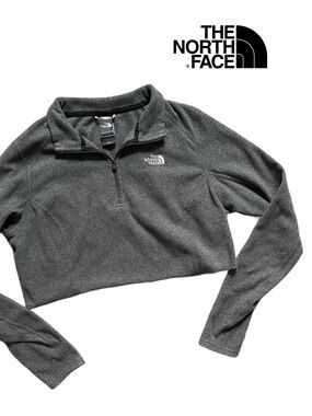 The North Face 1/4 Zip Cut Off Cropped Gray Long Sleeve Shirt Women's Size Large
